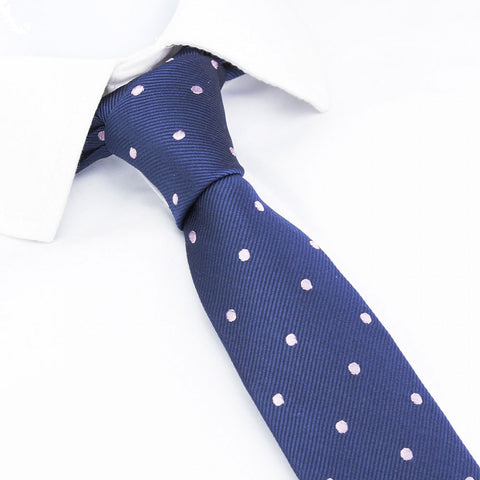 Navy & Pink Polka Dot Woven Slim Silk Tie