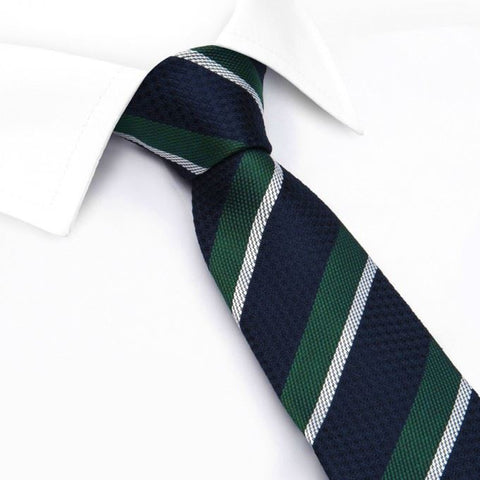 Dark Green, Navy & White Classic Club Stripe Silk Tie