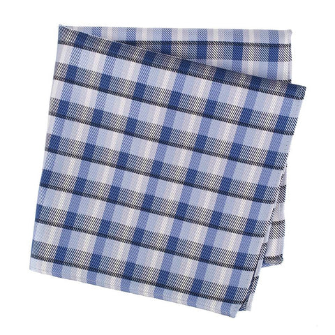 Blue Multi Check Mens Silk Handkerchief