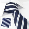 Navy With White & Blue Stripes Silk Tie & Handkerchief Set