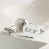 Silver Plated Oval Engraved Initial Cufflinks
