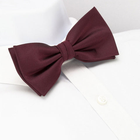 Pre-Tied Plain Claret Silk Bow Tie