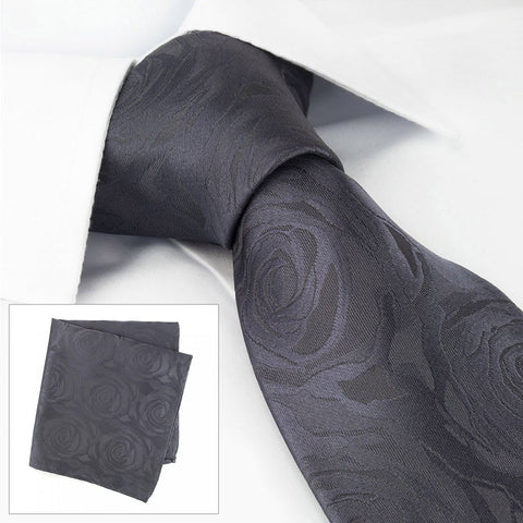 Grey Rose Luxury Woven Silk Tie & Handkerchief Set