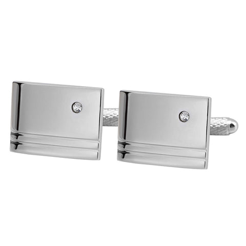 Classic Silver Cufflinks with White Crystal