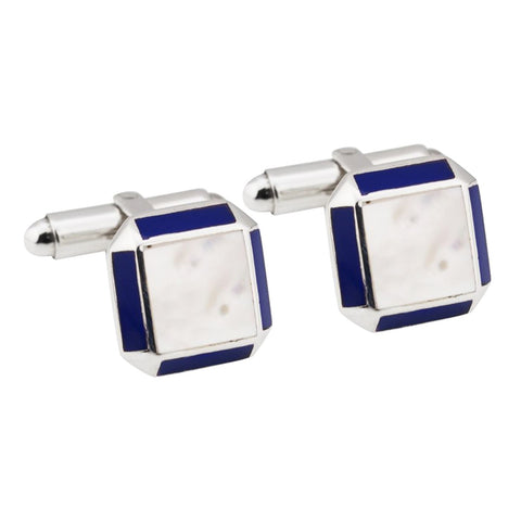 Sterling silver cufflinks with mother of pearl centre and lapis stone edges