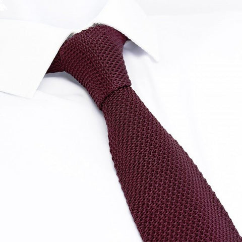 Wine Knitted Square Cut Silk Tie