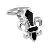 Sterling Silver Fleur De Lys Onyx Cufflinks