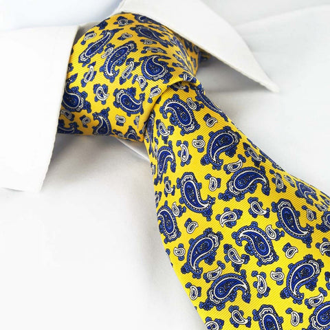 Yellow Paisley Printed Silk Tie