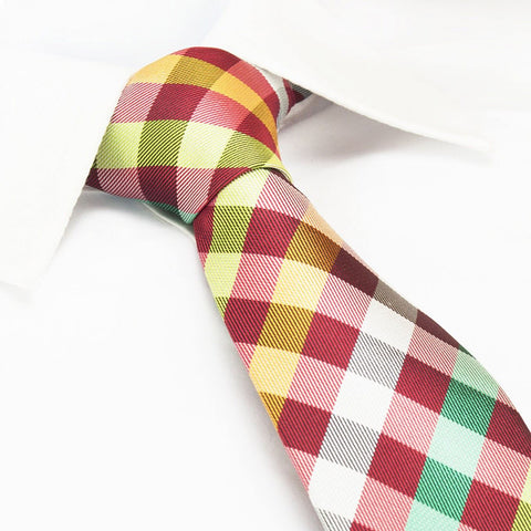 Red Multi Check Silk Tie