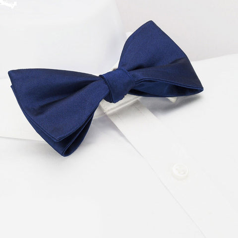 Self-Tie Plain Navy Silk Bow Tie