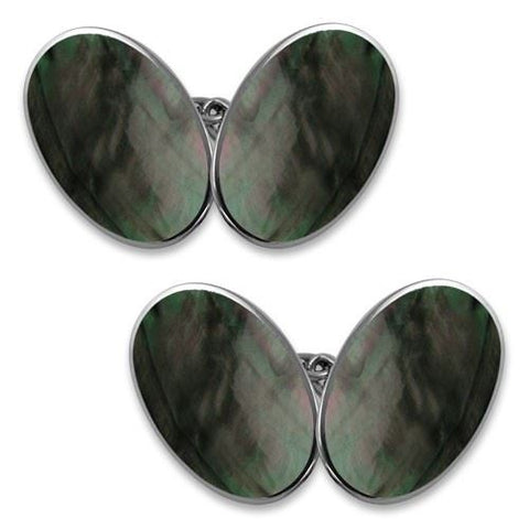 Sterling Silver Black Mother of Pearl Double Sided Large Oval Cufflinks