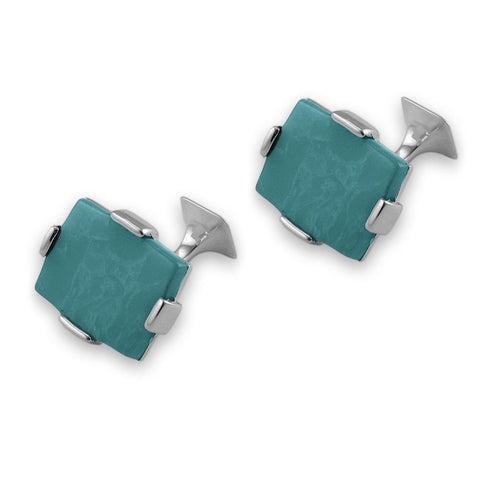 Sterling Silver Large Turquoise Rectangular Cufflinks