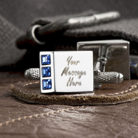 Blue Crystal Wedge Cufflinks (Engraved)