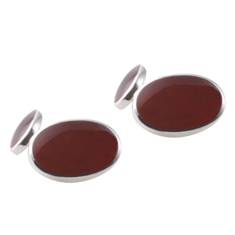 Sterling Silver Cornelian Stone Oval Cufflinks