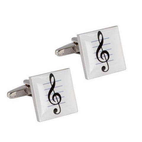 Musical Note White Enamel Cufflinks