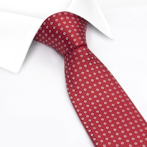 Red & White Classic Floral Spot Silk Tie