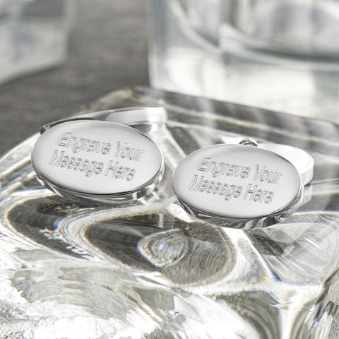 Engraved Cufflinks, Sterling Silver Double Sided Ovals