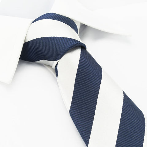 Silver & Navy Woven Striped Silk Tie