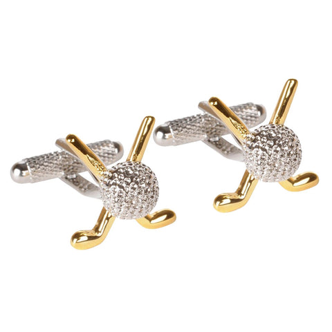 Gold Crossed Golf Clubs and Ball Cufflinks