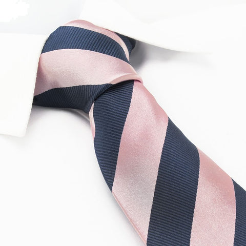 Pink & Navy Woven Striped Silk Tie