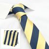 Gold & Navy Woven Striped Slim Silk Tie & Handkerchief Set