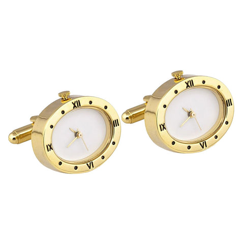 Gold Plated Oval Working Watch Cufflinks