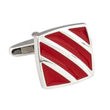 Silver Striped Red Enamel Cufflinks