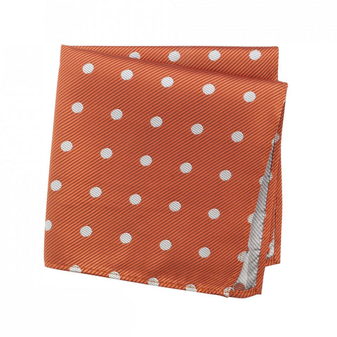 Burnt Orange Silk Handkerchief With White Polka Dots