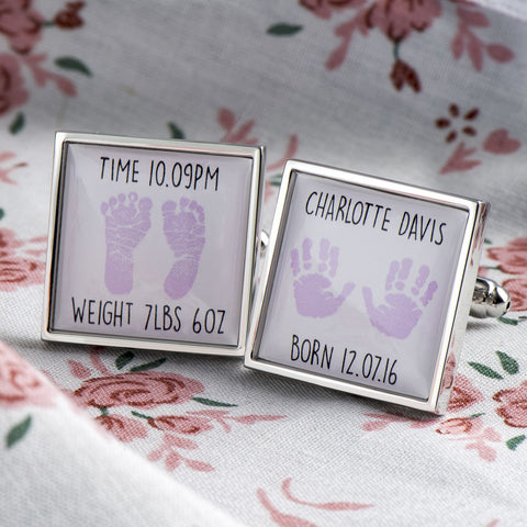 Personalised Newborn Cufflinks (Pink)