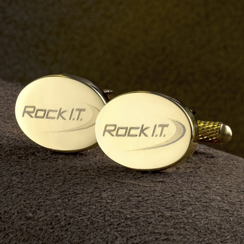 Logo Engraved Cufflink, Gold Plated Oval