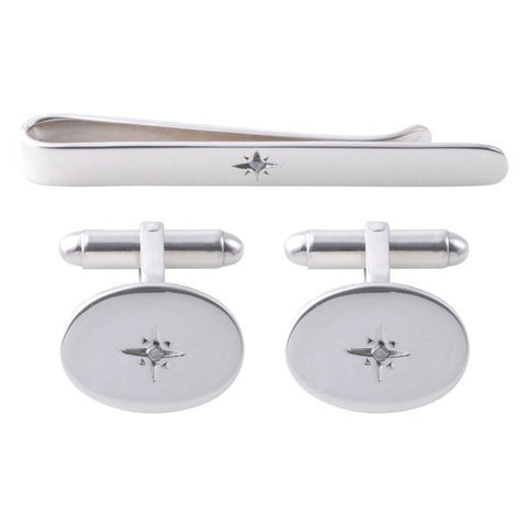 Sterling Silver Diamond Tie Slide & Cufflink Set