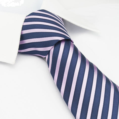 Navy & Pink Striped Woven Silk Tie