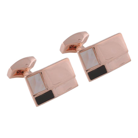 Rose Gold Ridged Onyx and Mother of Pearl Stone Cufflinks