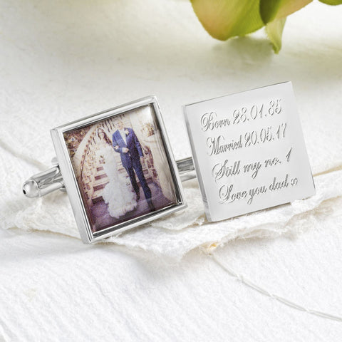 Photo Engraved Square Wedding Cufflinks