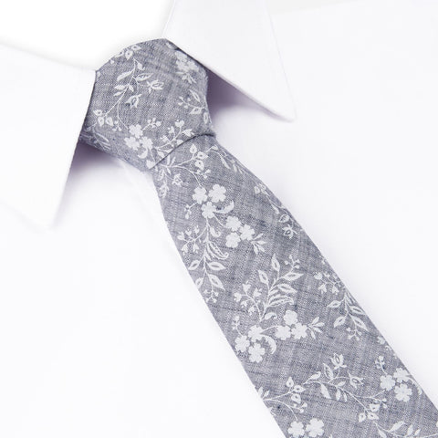 Grey Printed Floral Slim Tie