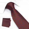Navy & Orange Lattice Silk Tie & Handkerchief Set