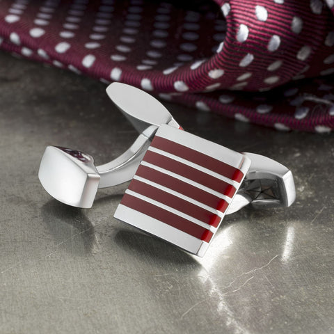 Red & Silver Striped Cufflinks