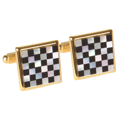 Gold Plated Mother of Pearl Chequered Cufflinks
