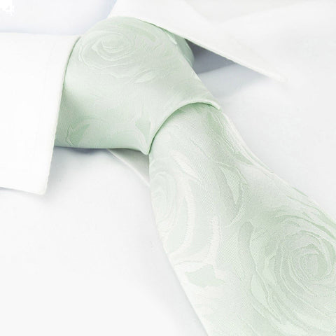 Pastel Green Rose Luxury Woven Silk Tie