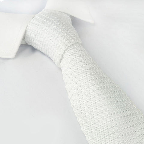White Knitted Square Cut Tie