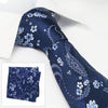 Navy & Light Blue Luxury Floral Silk Tie & Handkerchief Set