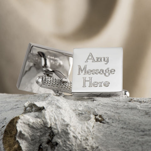 Engraved Cufflinks, Silver Plated Square