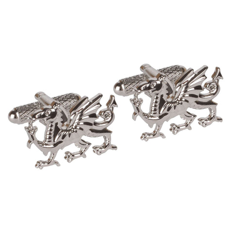 Rhodium Plated Welsh Dragon Cufflinks