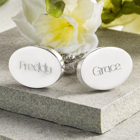 Child's Names Engraved Silver Oval Cufflinks