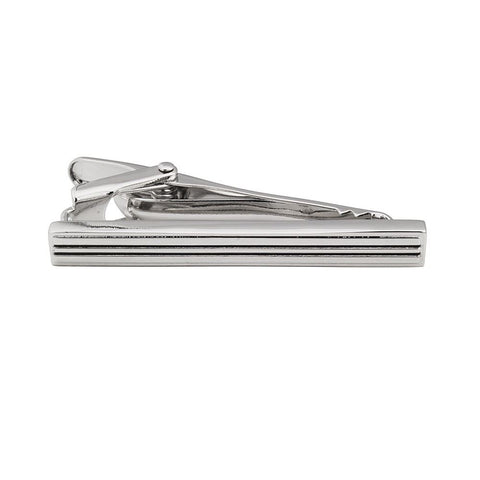 Double Lined Silver Plated Skinny Tie Bar