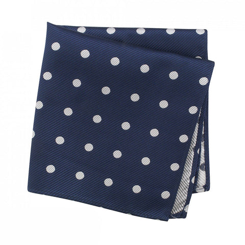 Navy Silk Handkerchief With White Polka Dots