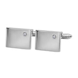 Plain Classic Silver Cufflinks with White Crystal (Engraved)