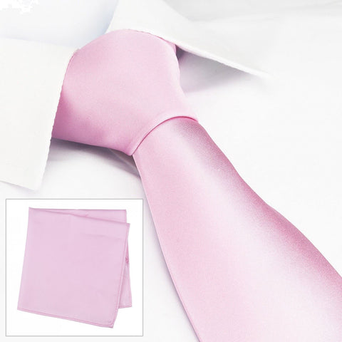 Plain Pink Silk Tie & Handkerchief Set