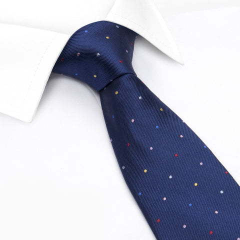 Navy Rainbow Spot Woven Silk Tie