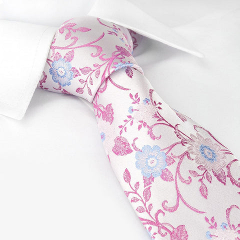 Silver Luxury Floral Silk Tie